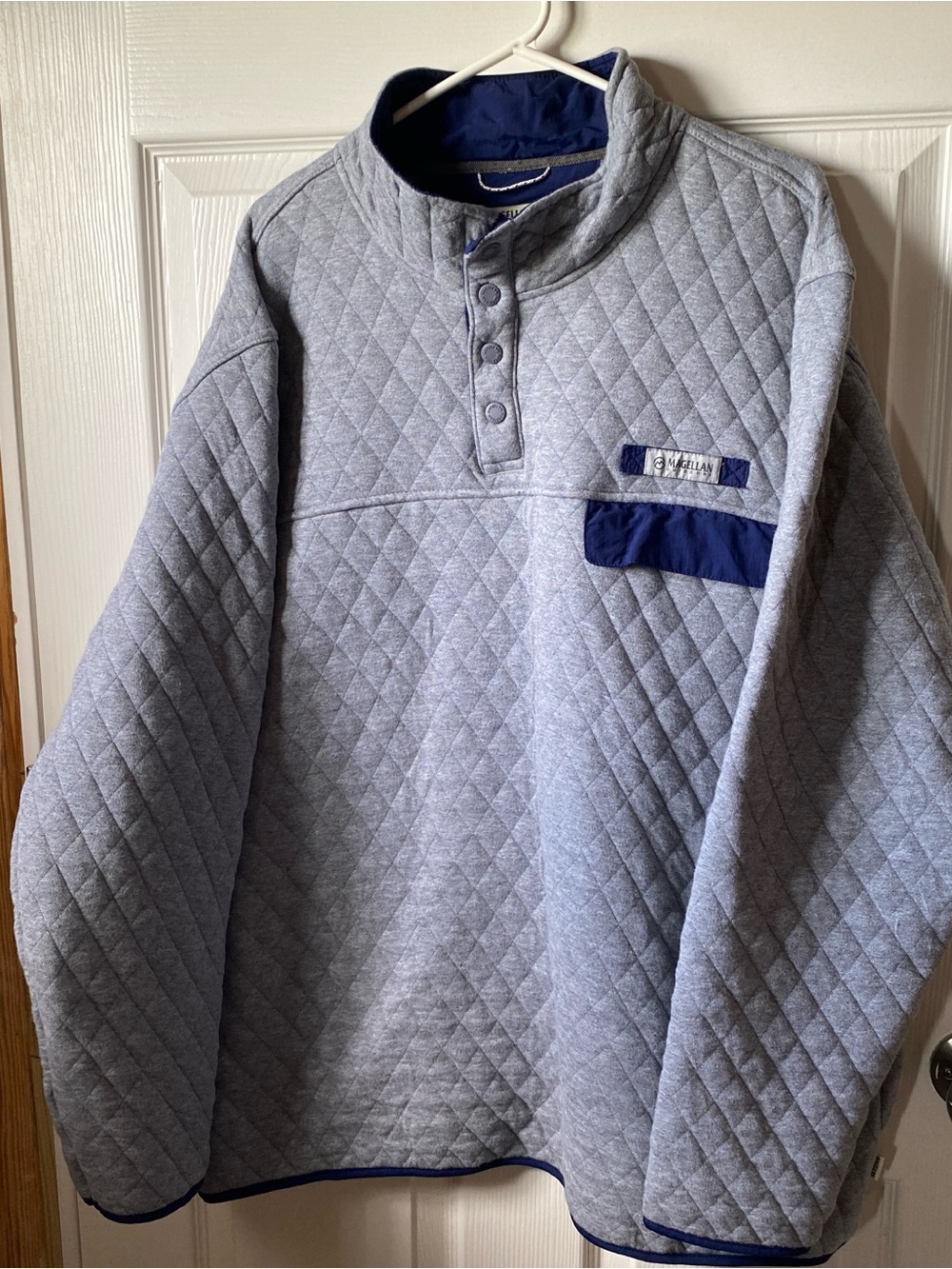 Magellan Outdoors/campfire Pullover Men’s 3XL Quilted Gray & Blue with Pockets